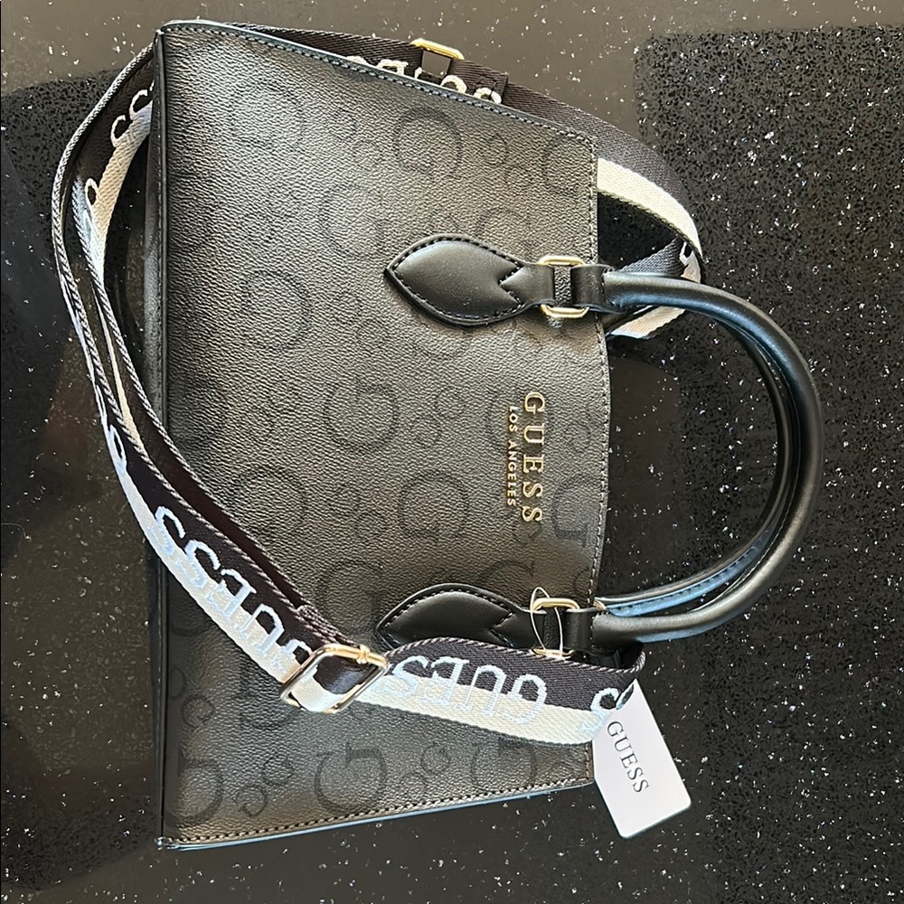 Guess Black and Brown Satchel with Structured Design